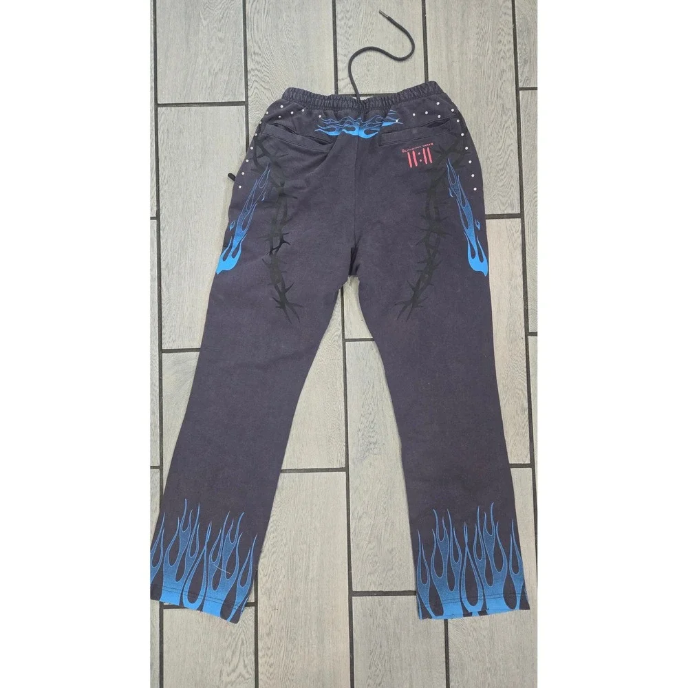 Gunzinii Denim & Co Blue Flame Barbed Wire Sweatpants Black Y2K Streetwear -M